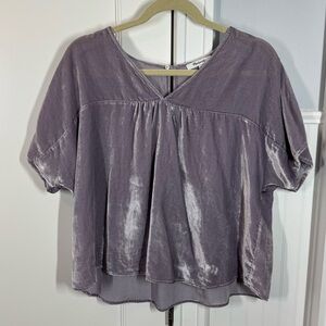 Madewell Rhyme Top Serene Thistle Velvet V neck short sleeve blouse shirt in S
